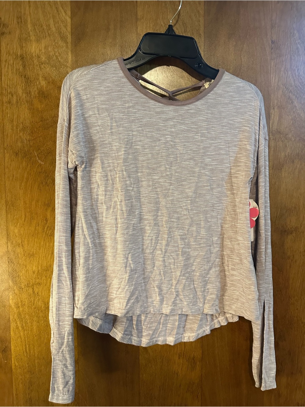 Girl’s Taupe Strappy-Neck Long Sleeve Top